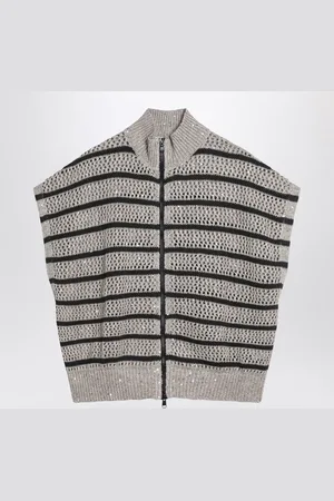 Brunello Cucinelli Striped Mesh Cardigan In Linen Blend