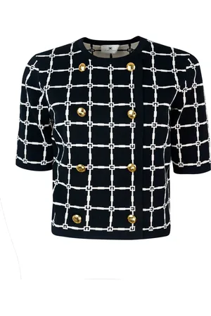 Elisabetta Franchi Cardigan In Jacquard Logo Con Bottoni Dorati