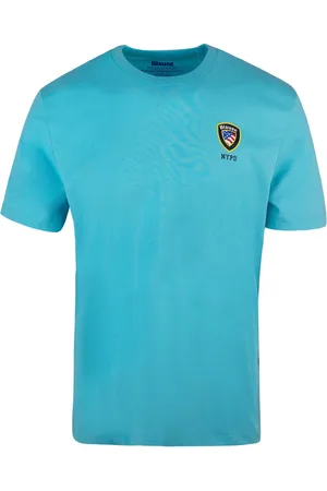 Blauer T Shirt Celeste In Cotone Con Stampa Logo Mini Scudetto