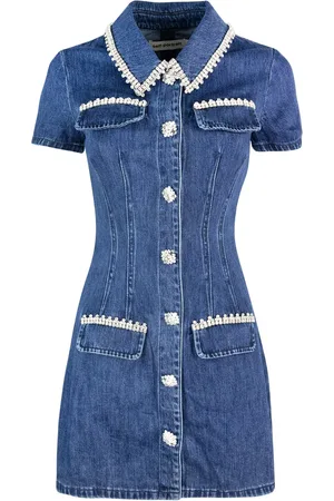 Self-Portrait Abito Corto In Denim Blu