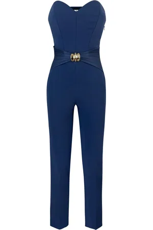 Elisabetta Franchi Tuta In Crêpe Fluido Con Macro Fiocco Blu