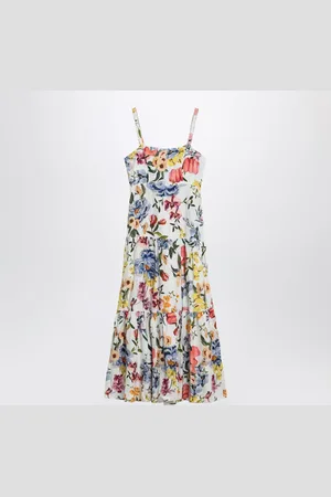 Farm Rio Dress With Floral Print In Linen Blend