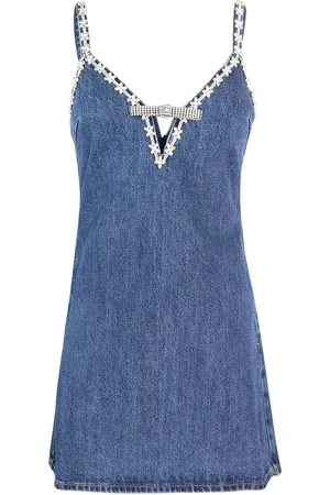 Self-Portrait Abito Corto In Denim Blu