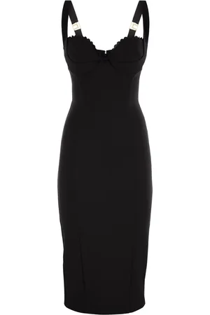 Elisabetta Franchi Double Stretch Crepe Dress With Embroidered Scalloping
