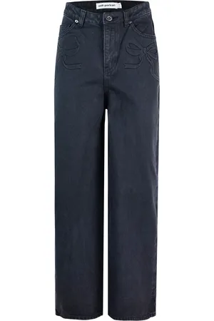 Self-Portrait Jeans In Denim Grigio Con Motivo A Fiocco