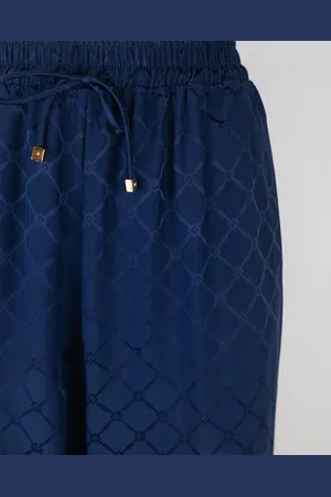 Elisabetta Franchi Joggers In Satin Con Losanga Jacquard Blu