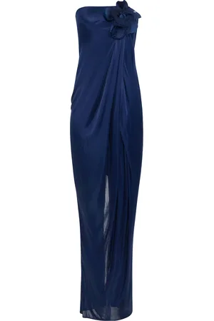 Elisabetta Franchi Abito Red Carpet In Jersey Lucido Con Fiore Ricamato
