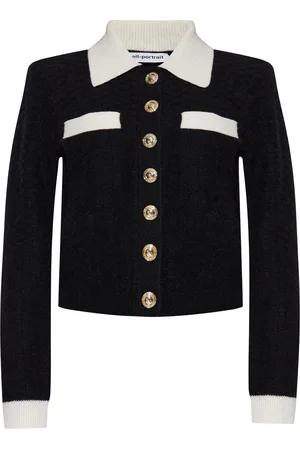 Self-Portrait Black Button Front Jacket With Pocket