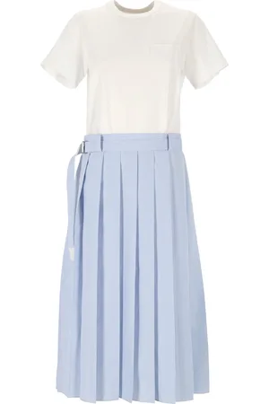 SACAI Striped Pleated Midi Dress