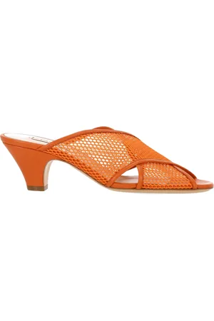 Casadei Muni Net Orange Crossed Bands Mules