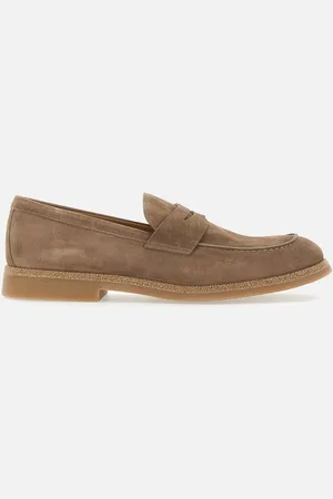 ELEVENTY Suede Calfskin Penny Loafers In Cocoa