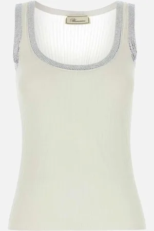 BLUMARINE Sleeveless Rhinestone Cotton Top