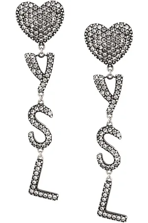Saint Laurent Opyum Heart Earrings In Metal Crystals