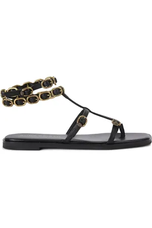 Kurt Geiger Black Leather Flat Sandals