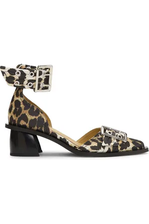 Ganni Leopard Print Buckle Ankle Pumps