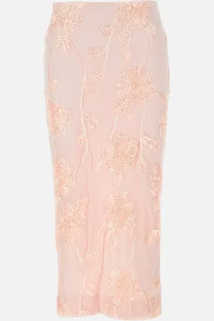 ROTATE Flower Mesh Pencil Skirt In