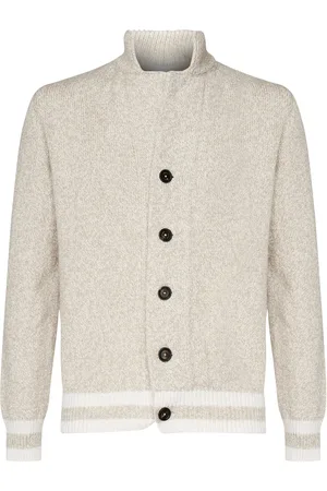 ELEVENTY High Collar Striped Cardigan