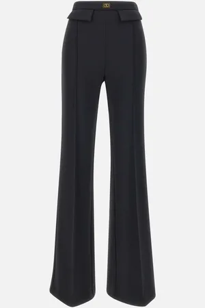 Elisabetta Franchi Crepe Pants With Gold Logo Plaque