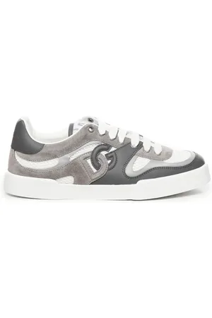 Dolce & Gabbana Portofino Calfskin Sneakers In White Grey