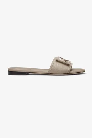 Fendi Baguette Taupe Leather Slides
