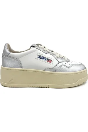 Autry Medalist Platform Sneakers In White Silver