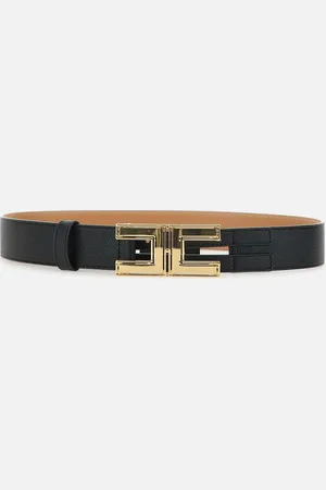 Elisabetta Franchi Leather Belt With Gold Logo Plaque