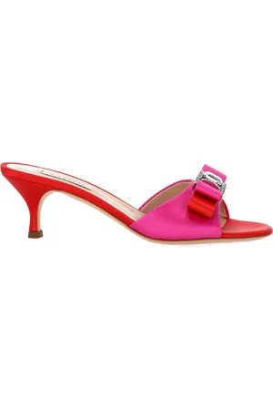 Casadei Bright Red Logo Bow Satin Mules