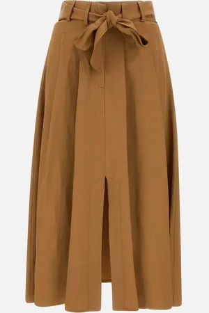 Kaos Tobacco Linen Viscose Skirt With Bow