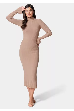 Bebe Women Midi Dresses - Bell Sleeve Turtleneck Midi Dress