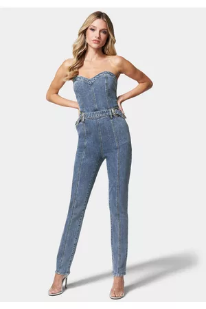 Bebe Women Jumpsuits - Belted Sweetheart Denim Jumpsuit