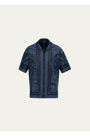 Men's Le Maschere Silk Bowling Shirt by Versace
