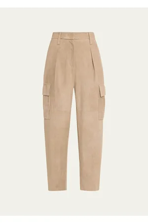 Pleated suede tapered pants