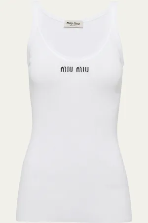 Miu Miu Logo-Band Rib Racerback Bra Top - Bergdorf Goodman