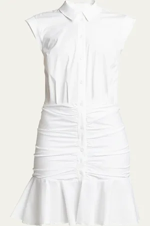 VERONICA BEARD Bell Sleeveless Ruched Stretch Poplin Dress