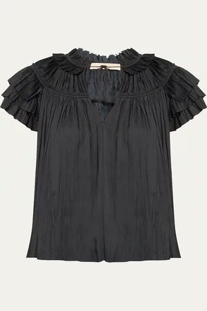 ULLA JOHNSON Liv Pleated Tiered-Sleeve Top