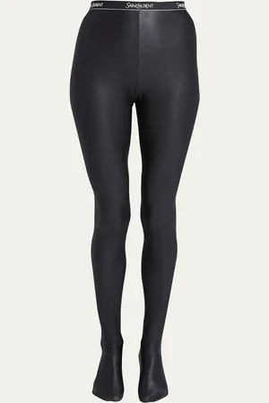 Saint Laurent Shiny Footed Leggings with Logo Band