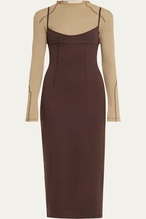 Jane Wade Long-Sleeve Combo Midi Dress