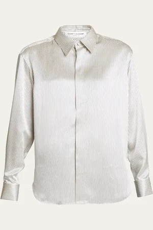 Saint Laurent Striped Satin Button-Front Blouse
