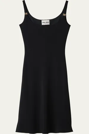 Miu Miu Cady Midi Silk Dress with Metal Logo Hardware