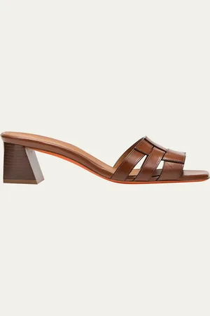 santoni Venere Leather Block-Heel Mule Sandals