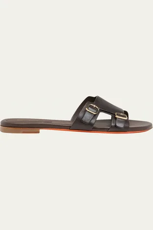 santoni Foresaw Leather Double Monk Slide Sandals