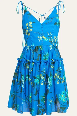 Erdem Floral-Print Tie-Straps Tiered Sleeveless Dress