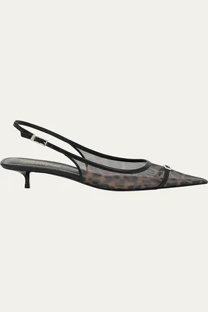 Saint Laurent Oxalis Leopard Mesh Slingback Pumps
