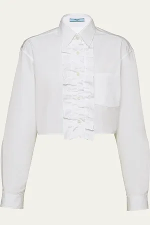 Prada Cropped Poplin Blouse with Detachable Ruffle Bib
