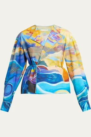 ULLA JOHNSON Holland Abstract-Print Cotton Wrap Jacket