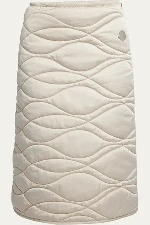 Moncler Wave-Quilted Satin Midi Skirt