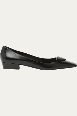 Prada Vernice Calfskin Square-Toe Ballerina Pumps