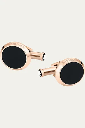 Montblanc Onyx-Inlay Round Rose Golden Cufflinks