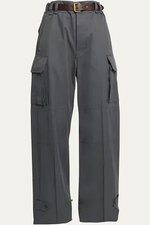 Saint Laurent Wide-Leg Cargo Pants with Leather Belt