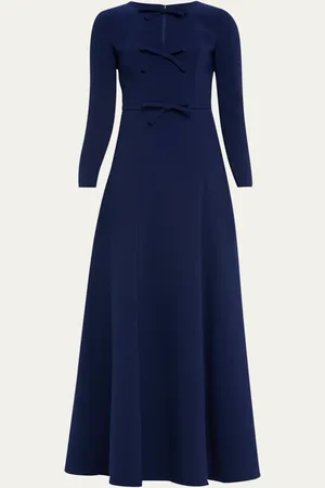 Carolina Herrera Triple Bow Keyhole Long-Sleeve Gown